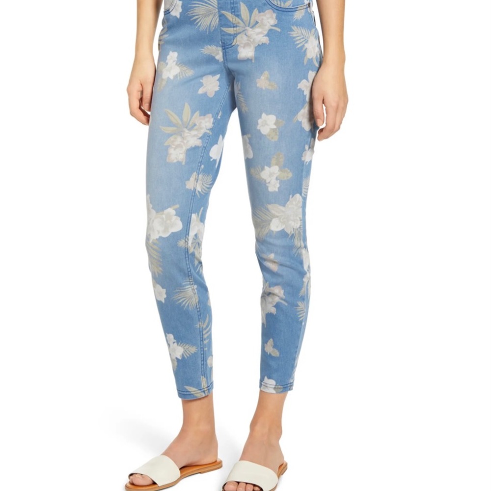 Hue High waist Leggings Floral Print Pants Light Denim